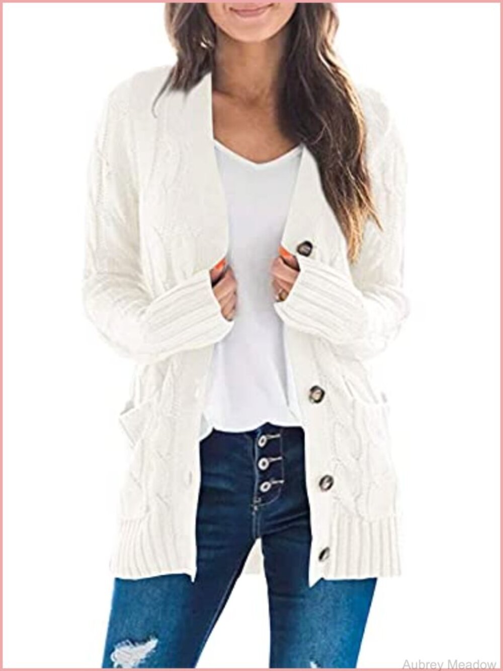 Long Sleeve Button Down Open Front Cable Knit Cardigan Sweater